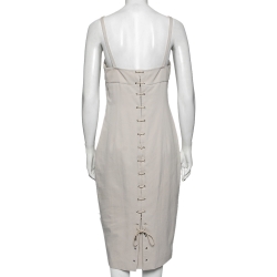 Pre Owned Max Mara Light Grey Cotton Lace-Up Back Detail Sleeveless Dress M