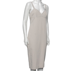 Pre Owned Max Mara Light Grey Cotton Lace-Up Back Detail Sleeveless Dress M