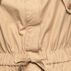Pre Owned Max Mara Beige Cotton Off-Shoulder Drawstring Waist Jumpsuit S