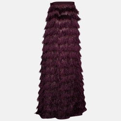 Pre Owned Max Mara Burgundy Lurex Fil Coupe Maxi Skirt M