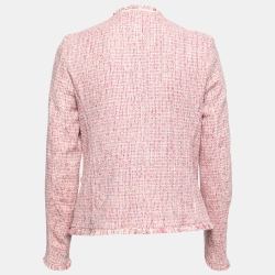 Pre Owned Max Mara Pink Tweed Pocket Detail Fringe Trimmed Jacket M