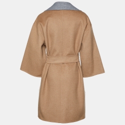 Max Mara Beige & Grey Camel & Wool Reversible Belted Overcoat L