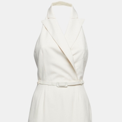 Pre Owned Max Mara Cream Wool Lapeled Belted Midi Dress M