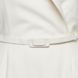 Pre Owned Max Mara Cream Wool Lapeled Belted Midi Dress M