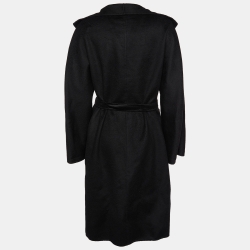 Pre Owned Max Mara Black Cashmere Belted Long Coat L