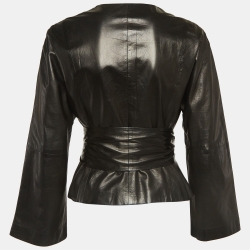 Max Mara Black Leather Front Open Belted Leather Jacket XS