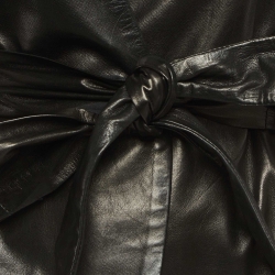 Max Mara Black Leather Front Open Belted Leather Jacket XS