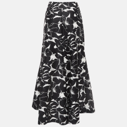 Max Mara Black/White Floral Print Cotton Flared Maxi Skirt XS