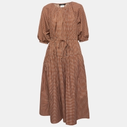 Weekend Max Mara Brown Square Print Cotton Midi Dress M