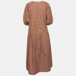 Weekend Max Mara Brown Square Print Cotton Midi Dress M