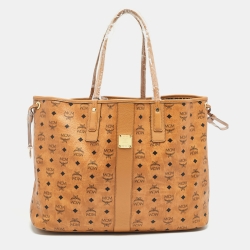 MCM Cognac Visetos Coated Canvas Large Reversible Liz Shopper Tote