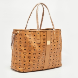 MCM Cognac Visetos Coated Canvas Large Reversible Liz Shopper Tote