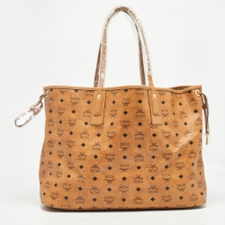 MCM Cognac Visetos Coated Canvas Large Reversible Liz Shopper Tote