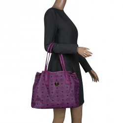 Pre Owned MCM Purple Visetos Leather Project Reversible Shopper Tote