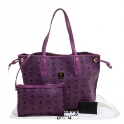 Pre Owned MCM Purple Visetos Leather Project Reversible Shopper Tote