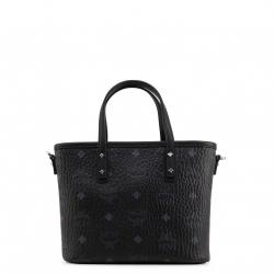 MCM Black Visetos Coated Canvas Mini Anya Top Zip Shopper Tote