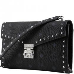 MCM Black Visetos Coated Canvas Studded Large Patricia Continental WOC Clutch Bag