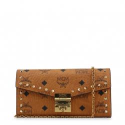 MCM Cognac Visetos Coated Canvas Studded Large WOC Clutch Bag