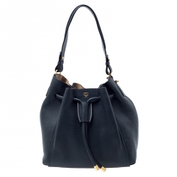 MCM Black Leather Milla Drawstring Shoulder Bag