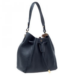 MCM Black Leather Milla Drawstring Shoulder Bag
