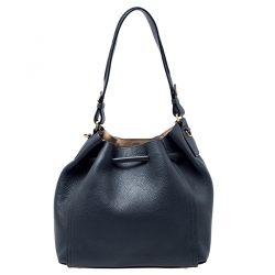 MCM Black Leather Milla Drawstring Shoulder Bag