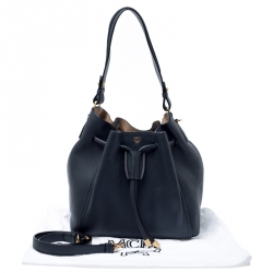 MCM Black Leather Milla Drawstring Shoulder Bag