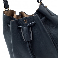 MCM Black Leather Milla Drawstring Shoulder Bag
