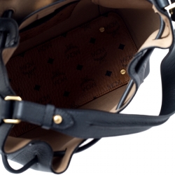 MCM Black Leather Milla Drawstring Shoulder Bag
