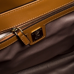 Pre Owned MCM Brown Visetos Coated Canvas and Leather Swarovski Top Handle Bag