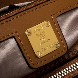 Pre Owned MCM Brown Visetos Coated Canvas and Leather Swarovski Top Handle Bag