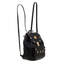 Pre Owned MCM Black Quilted Leather Stark Backpack