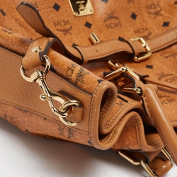 Pre Owned MCM Cognac Visetos Coated Canvas and Leather Drawstring Bag