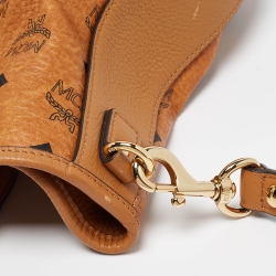 Pre Owned MCM Cognac Visetos Coated Canvas and Leather Drawstring Bag