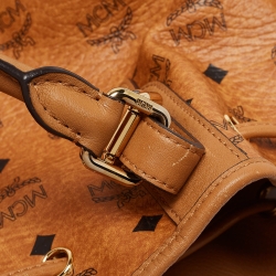 Pre Owned MCM Cognac Visetos Coated Canvas and Leather Drawstring Bag