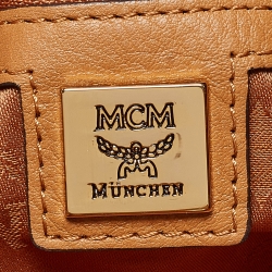 Pre Owned MCM Cognac Visetos Coated Canvas and Leather Drawstring Bag