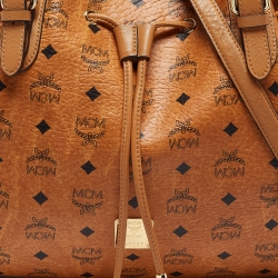 Pre Owned MCM Cognac Visetos Coated Canvas and Leather Drawstring Bag