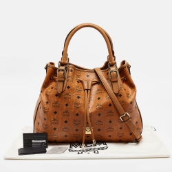 Pre Owned MCM Cognac Visetos Coated Canvas and Leather Drawstring Bag