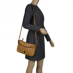 MCM Cognac Visetos Coated Canvas Crossbody Bag