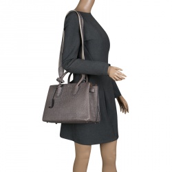 MCM Grey Croc Embossed Leather Medium Milla Satchel