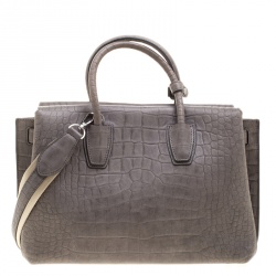MCM Grey Croc Embossed Leather Medium Milla Satchel