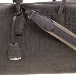 MCM Grey Croc Embossed Leather Medium Milla Satchel