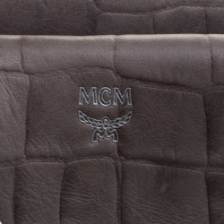 MCM Grey Croc Embossed Leather Medium Milla Satchel
