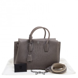 MCM Grey Croc Embossed Leather Medium Milla Satchel