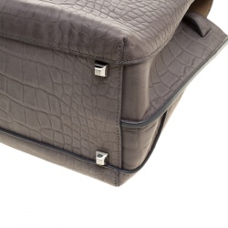MCM Grey Croc Embossed Leather Medium Milla Satchel