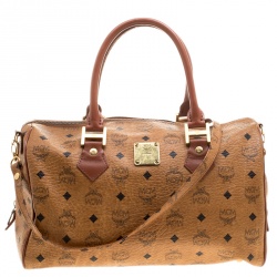 MCM Cognac Visetos Coated Canvas Heritage Boston Bag