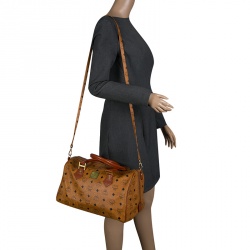 MCM Cognac Visetos Coated Canvas Heritage Boston Bag