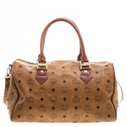 MCM Cognac Visetos Coated Canvas Heritage Boston Bag