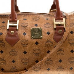 MCM Cognac Visetos Coated Canvas Heritage Boston Bag