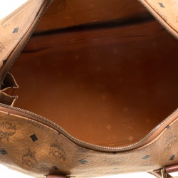 MCM Cognac Visetos Coated Canvas Heritage Boston Bag