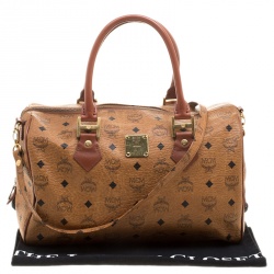 MCM Cognac Visetos Coated Canvas Heritage Boston Bag